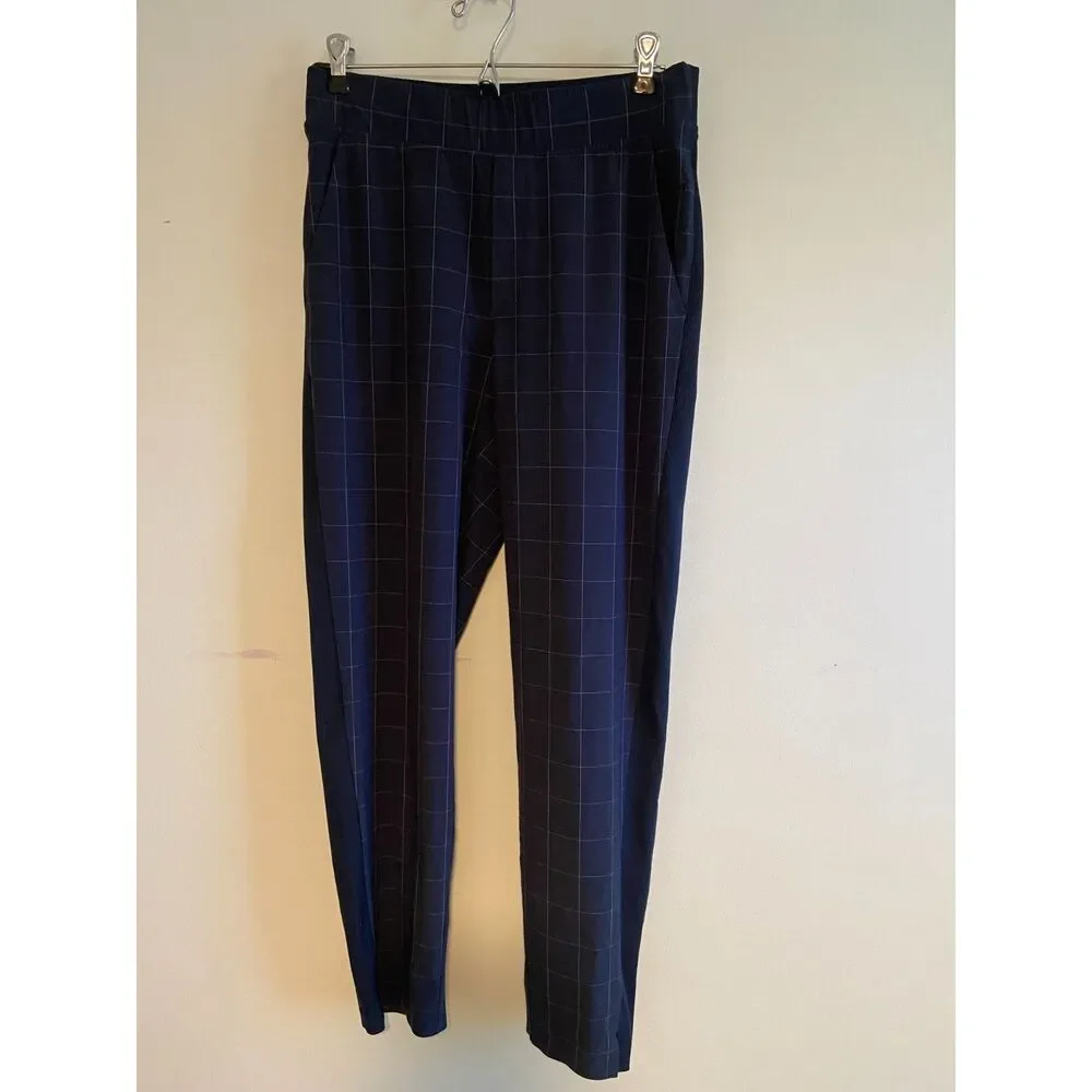 ATHLETA Brooklyn Textured Ankle Pant- Windowpane Navy - Size 4